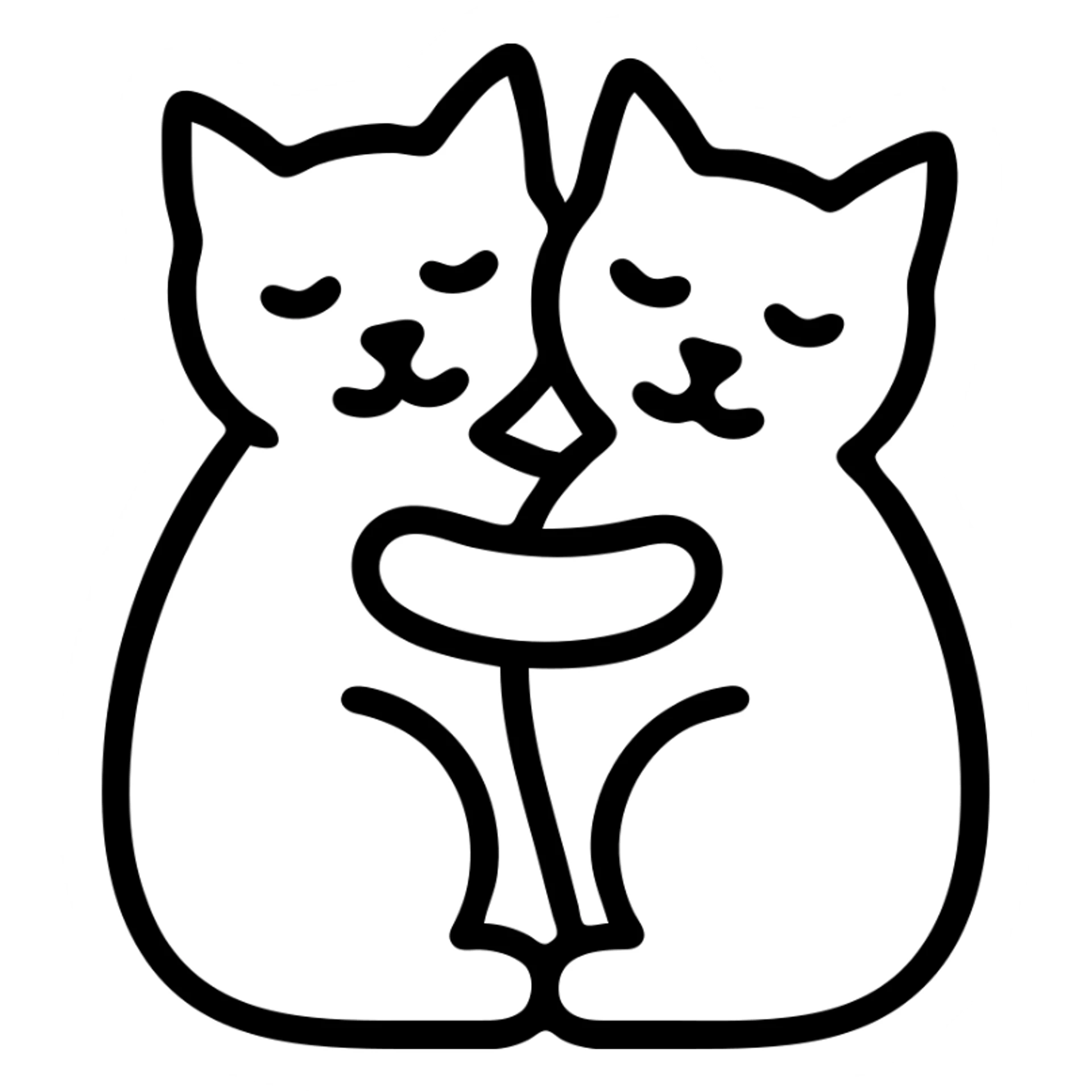 Two cats hugging each other, icon style, black outlines, no fill, simple and clean lines. sticker