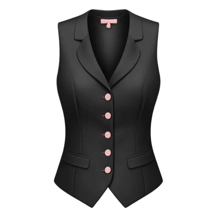 black formal women's vest with feminine cut, 3 buttons, tailored for women, sleeveless garment only sticker