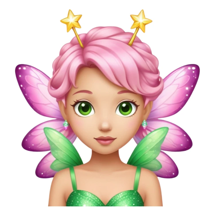 pink fairy in green dress sparkle sticker