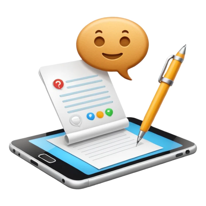 3D icon symbolizing writing a review and sharing opinions, food app context, single object, modern and clean style, soft lighting, isolated, no background sticker