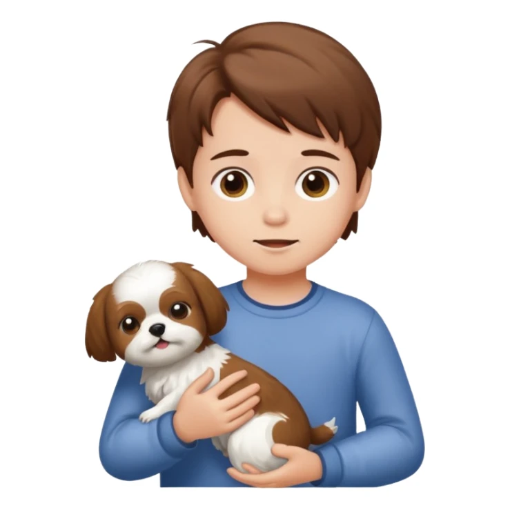Kid with his shitzu, with brown hair sticker