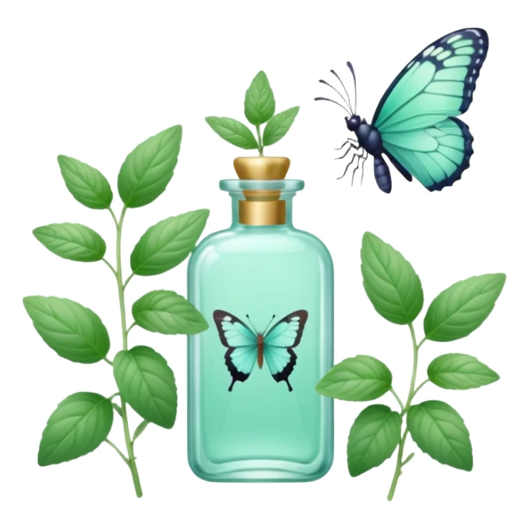 Minty perfume with mint plants, and butterfly, pastel aesthetic, pastelcore sticker