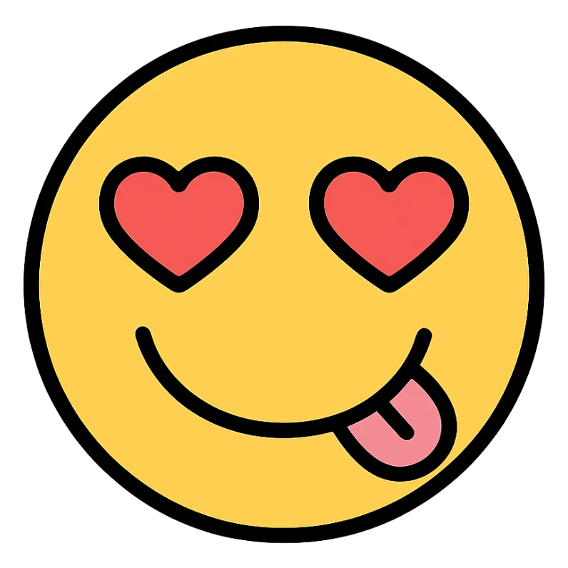 silly face with hearts, modern icon style, playful and expressive, bold lines, simple shapes, colorful sticker