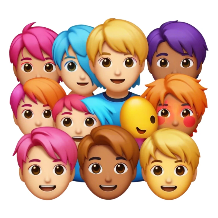 Cinematic Realistic BTS Pop Culture Emoji, featuring a dynamic, energetic portrayal of the acclaimed K-pop group rendered with vibrant textures and energetic, colorful lighting. sticker
