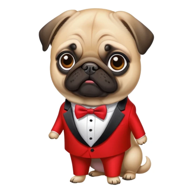 pug dog wearing a vermillion tuxedo sticker