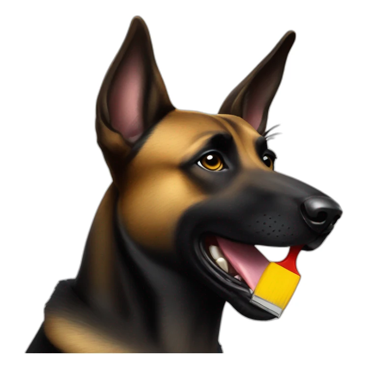 black-dog-malinois with a brush in his mouth sticker