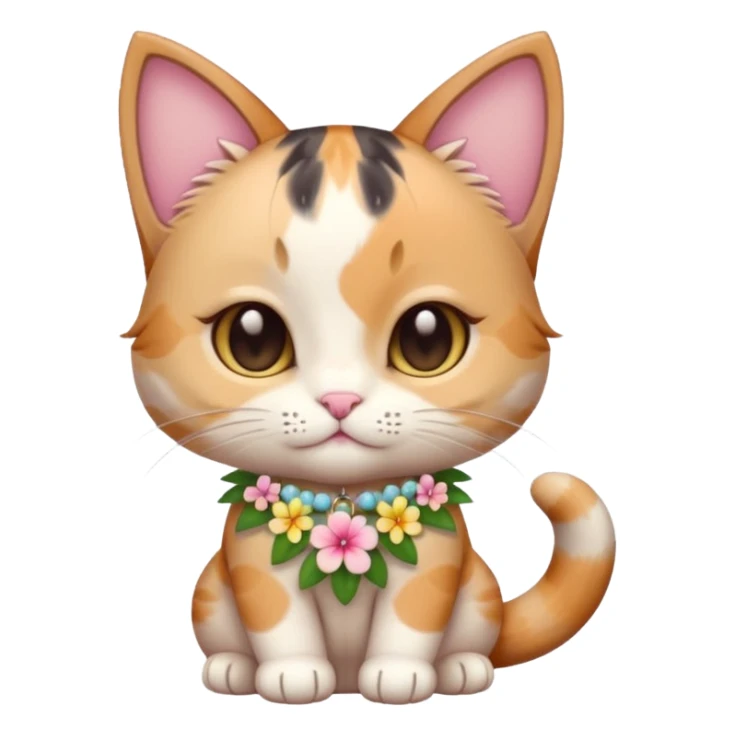 A cute chibi cat with hawaiian pastel flower necklace, posing proudly. sticker