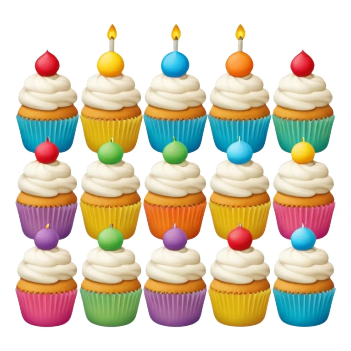 A 3D cartoon poster displayed on a wall, showing cupcakes with bright colors, clear text and borders, flat layout, realistic Memoji-style design. sticker