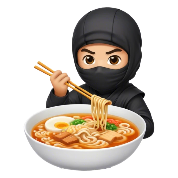 Emoji de ninja comiendo un ramen sticker