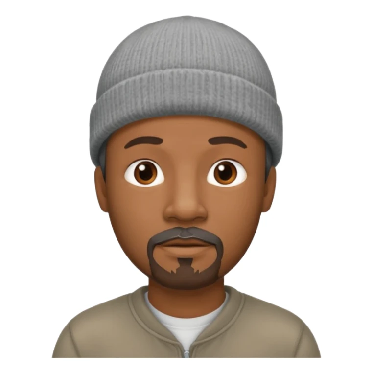 Middle-aged black man, goatee, wearing gray beanie sticker