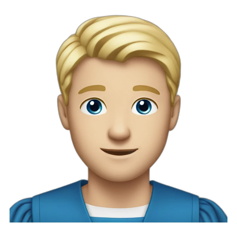 Blonde man with medium short hair, blue eyes, graduation sticker