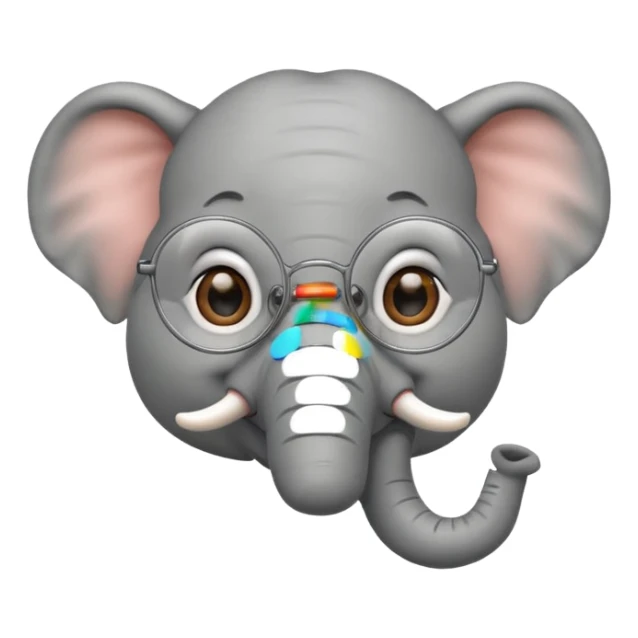 A cheerful elephant wearing round wire-rimmed glasses, with a small mole near the corner of its mouth sticker