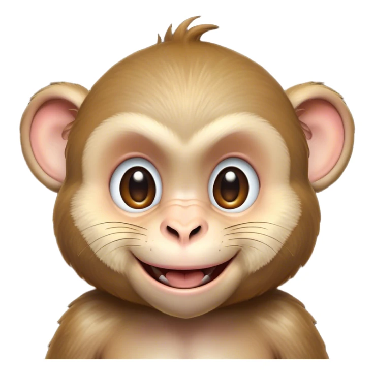 Cinematic Cheeky Macaque Portrait Emoji, Grinning mischievously with a tilted head and a playful smirk, showcasing a smart, agile build with soft, textured fur and wide, sparkling eyes pulling a funny face, Simplified yet strikingly expressive features, highly detailed, glowing with a warm, vibrant radiance, high shine, spirited and impish, stylized with an air of cheeky primate mischief, focused and teasing, soft glowing outline, capturing the essence of a cheeky macaque that looks ready to jump out of the screen with playful charm! sticker