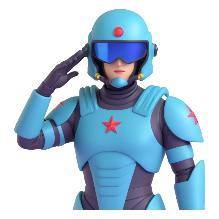 Helldiver performing a salute, inspired by Helldivers video game, heroic pose, futuristic armor and helmet, confident expression sticker