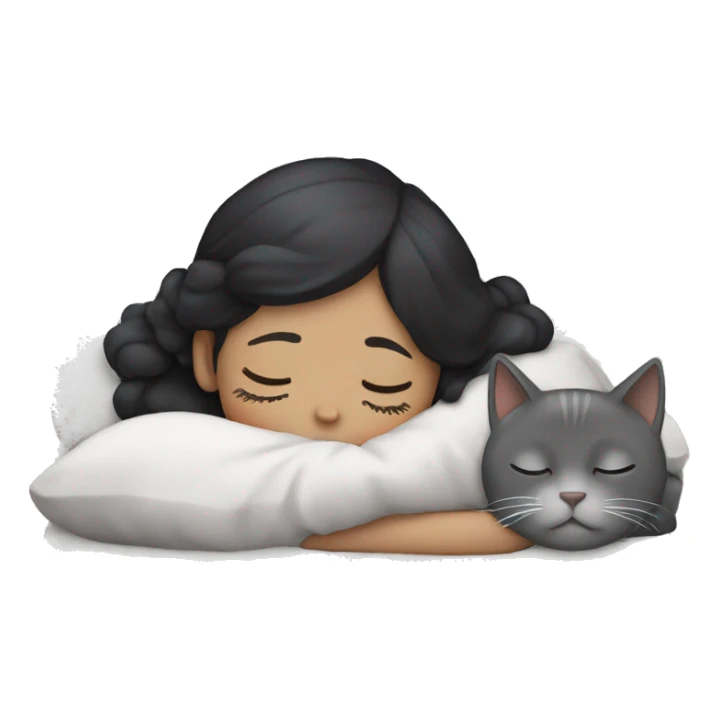 black hair white girl sleeping with a gray cat sticker