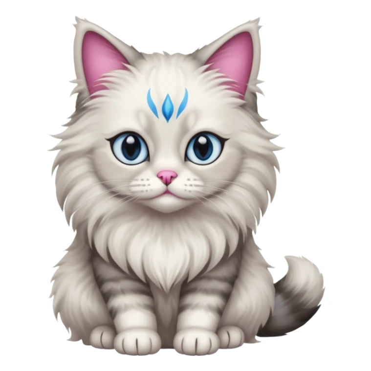 Neva masquerade cat, very fluffy, gray and white, blue eyes and pink nose sticker