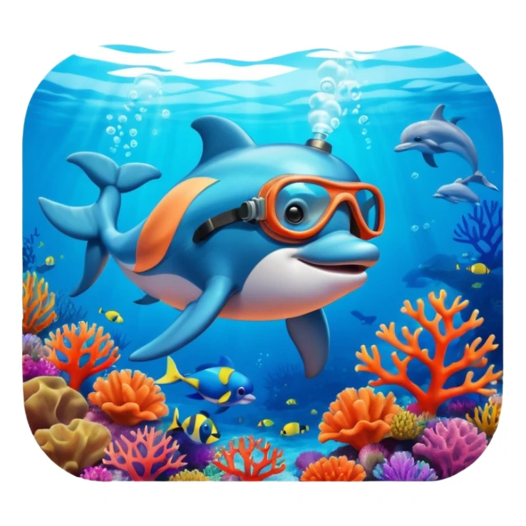 A brave dolphin in diver mask and oxygen tank, exploring coral

 sticker