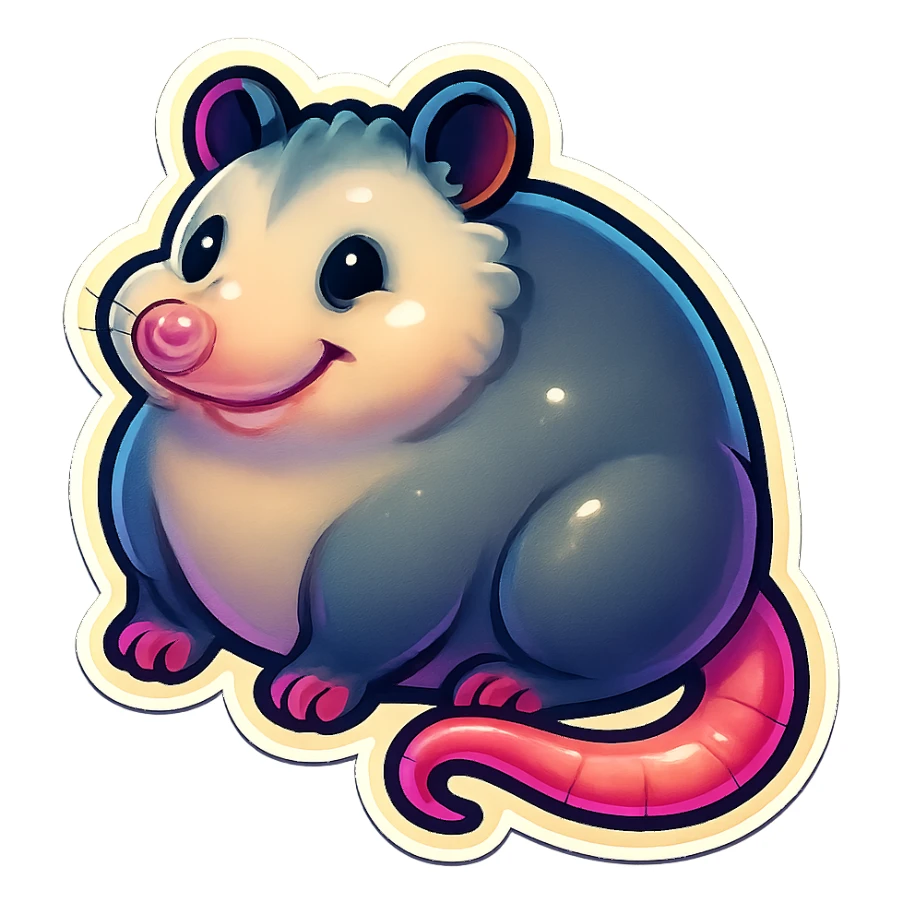 super fat cute cartoon possum, sticker style sticker