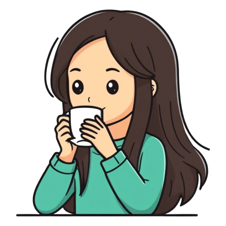 Long hair girl drink coffee sticker