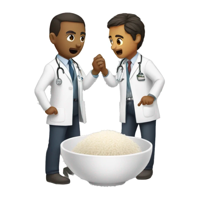 Two doctors fight over the rice bowl sticker