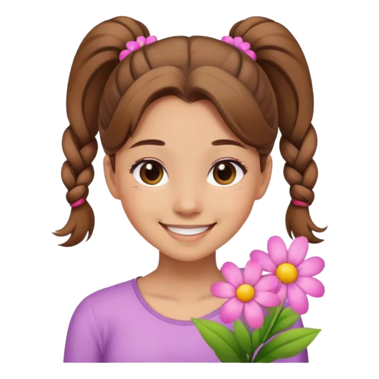 Smiling girl with flowers and brown ponytail  sticker