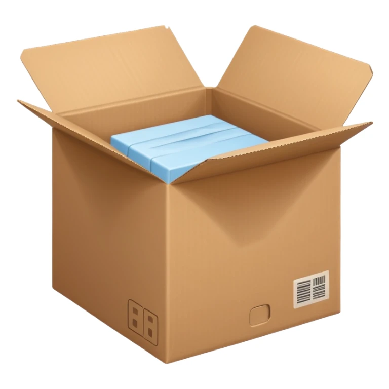 Generate a realistic emoji-style icon of the an open package which is empty and air is coming out of it. sticker