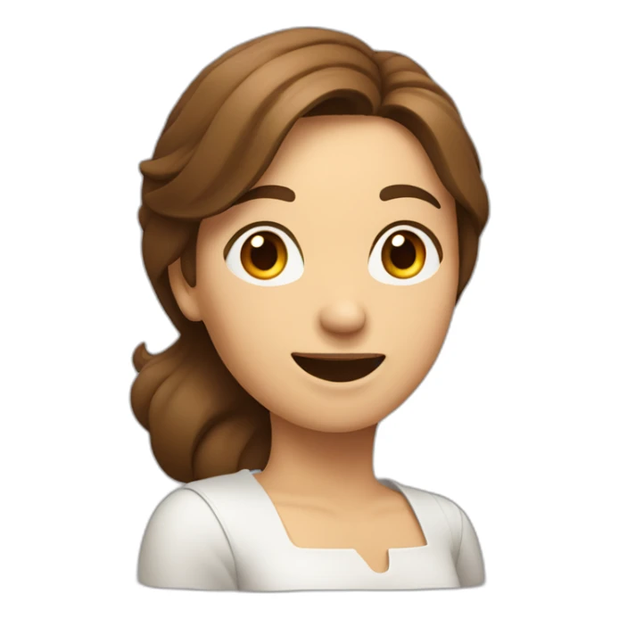 Brown haired woman shrugging on one shoulder with tilted head, closed eyes and Big smile with closed mouth sticker