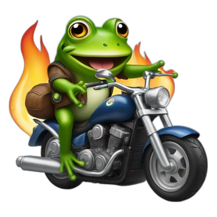 Frog riding motorcycle with fire exhaut and heineken 0 in one hand sticker