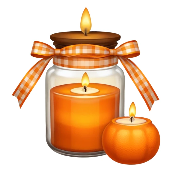 Brown jar with an orange checkered ribbon and candle in it sticker