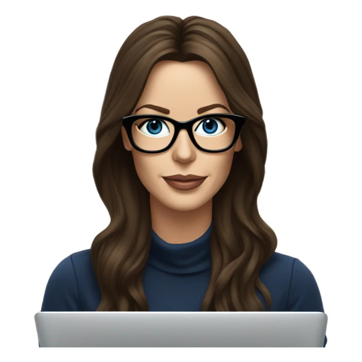 Hyper Realistic Kate Beckinsale dark blue eyes wearing glasses drinking coffee at a laptop  sticker