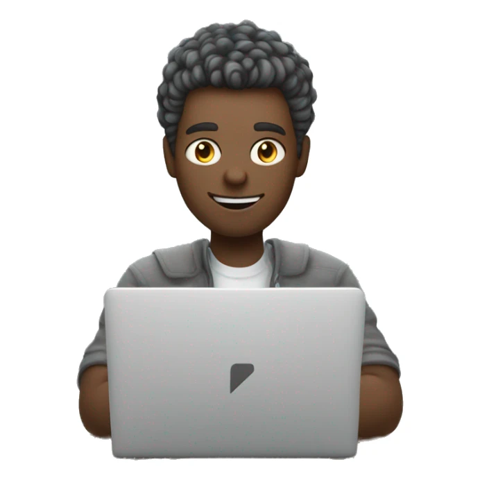 a bright guy is sitting at a laptop and working, a gray cat is sitting on his lap sticker