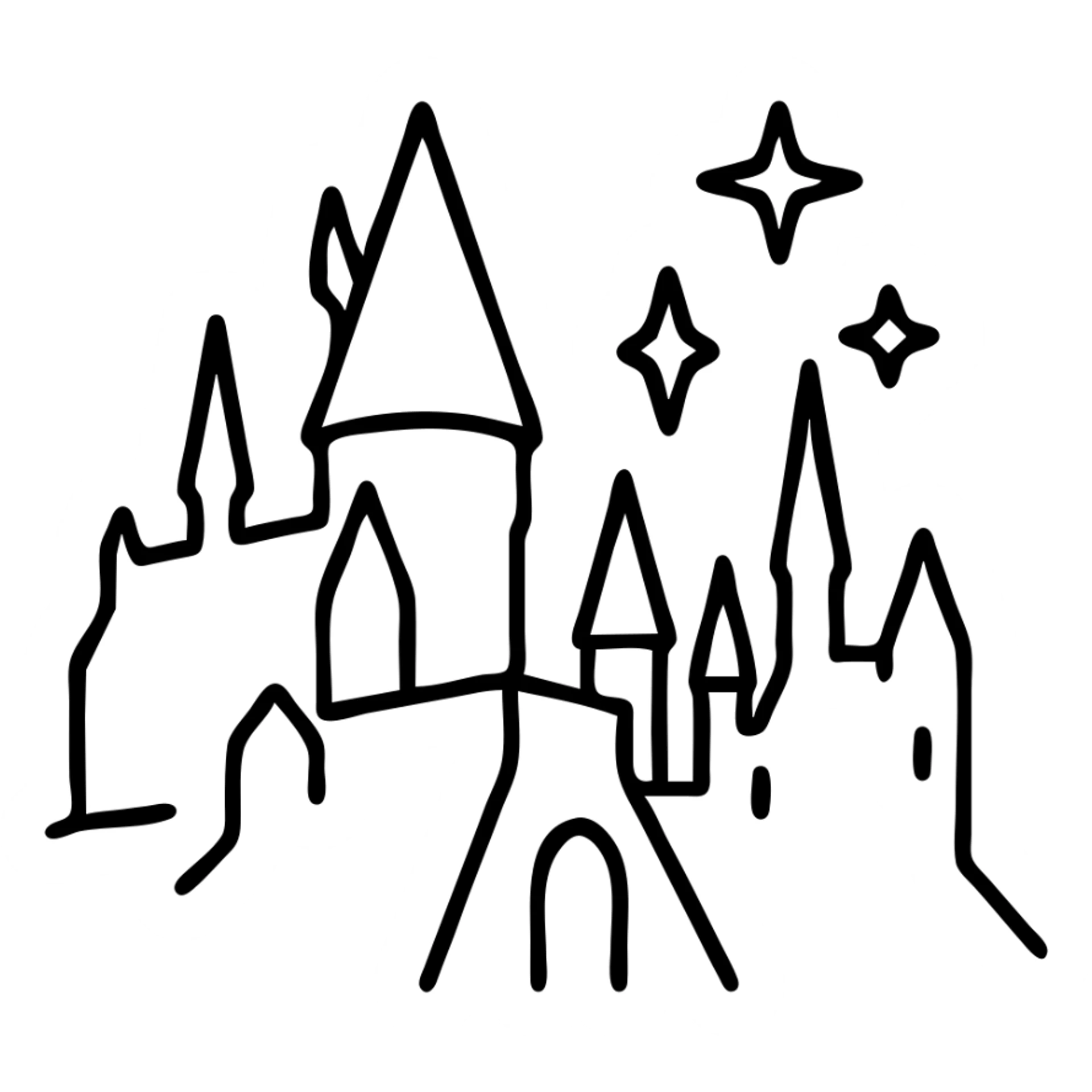 Harry Potter series, Hogwarts castle silhouette with stars, outlined icon style sticker