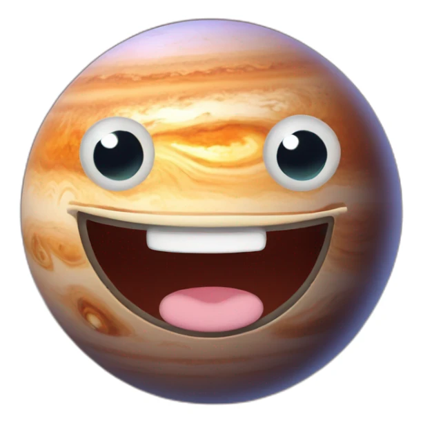 planet Jupiter with a cartoon beaming spider face with smiling eyes sticker
