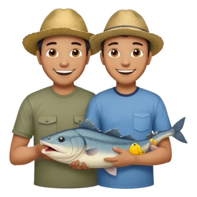 Father and son happy after catching a catfish sticker