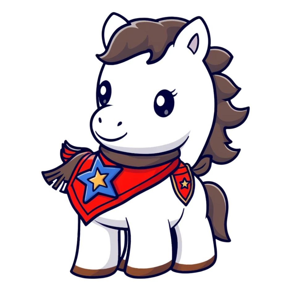 A cartoon stuffed pony with a sheriff star on its saddle blanket sticker