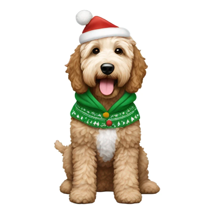 White and brown goldendoodle in a Christmas hoodie sticker