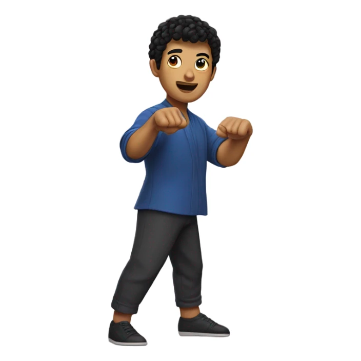 man with short curly black hair with bangs, hands are striking a kung fu greeting pose sticker