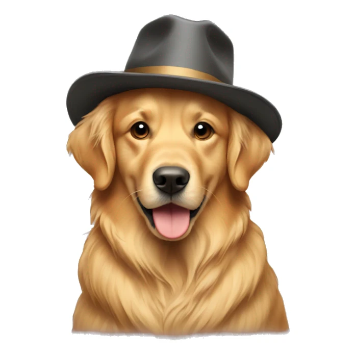 Golden retriever wearing a hat sticker