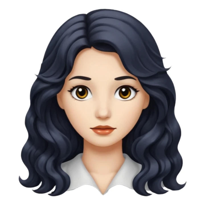 mid-hair long normal wavy hair with black eyes, and white skin sticker