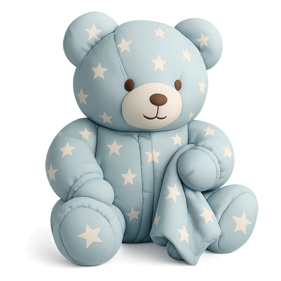 teddy bear in star-patterned pajamas holding a small blanket, cushion style sticker