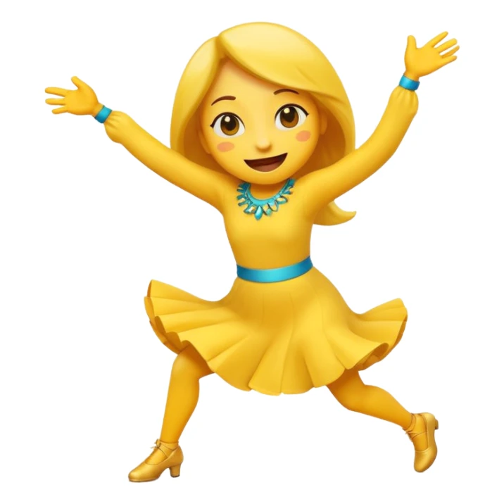 An expressive emoji-style character dancing with lively motion, dynamic pose, joyful energy, and bright, vibrant colors. sticker