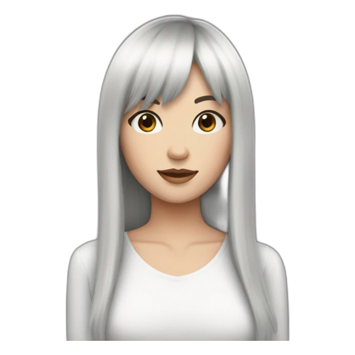 white wimen long black hair with bangs sticker