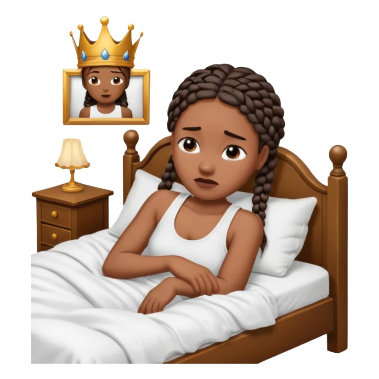 Black woman with braids in a big king size bed on one side by herself crying sticker