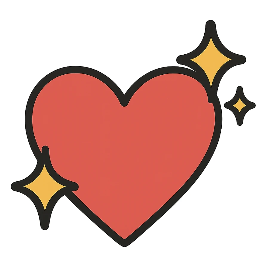 flat toon style heart with sparkles symbolizing love sticker