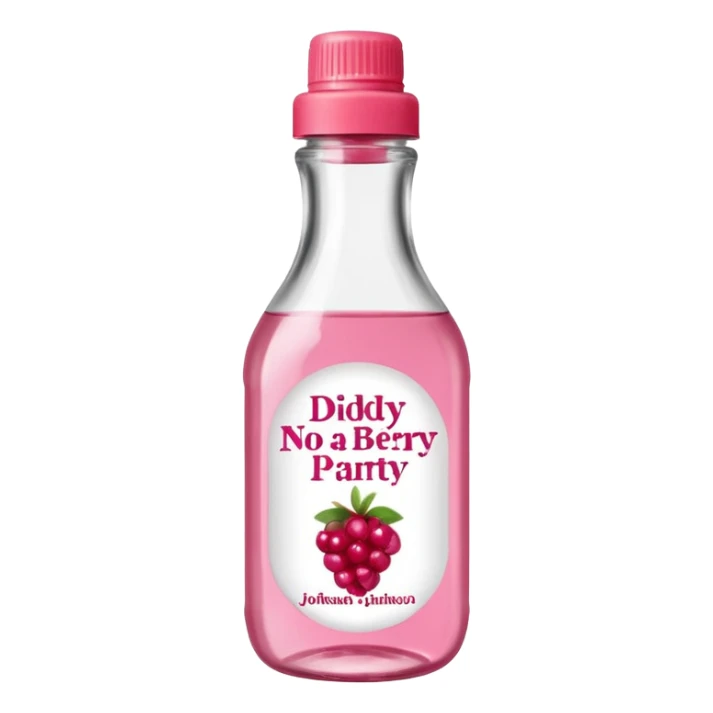 realistic Johnson and Johnson style bottle pink cap pink logo clear bottle with aint no party like a berry party written on the logo with diddy oil and a berry on top bottle sticker