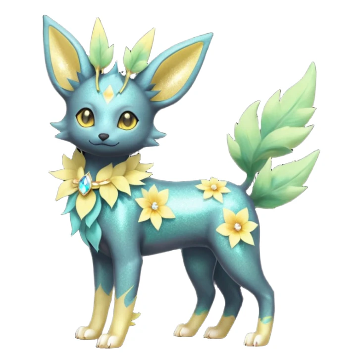 Multicolored sparkly pastel dark iridescent light pale gloomy spooky realistic pretty cool elegant realistic floral exotic Trico-Bolthund-Electrike-Luxray-Umbreon-Leafeon-hybrid, full body sticker