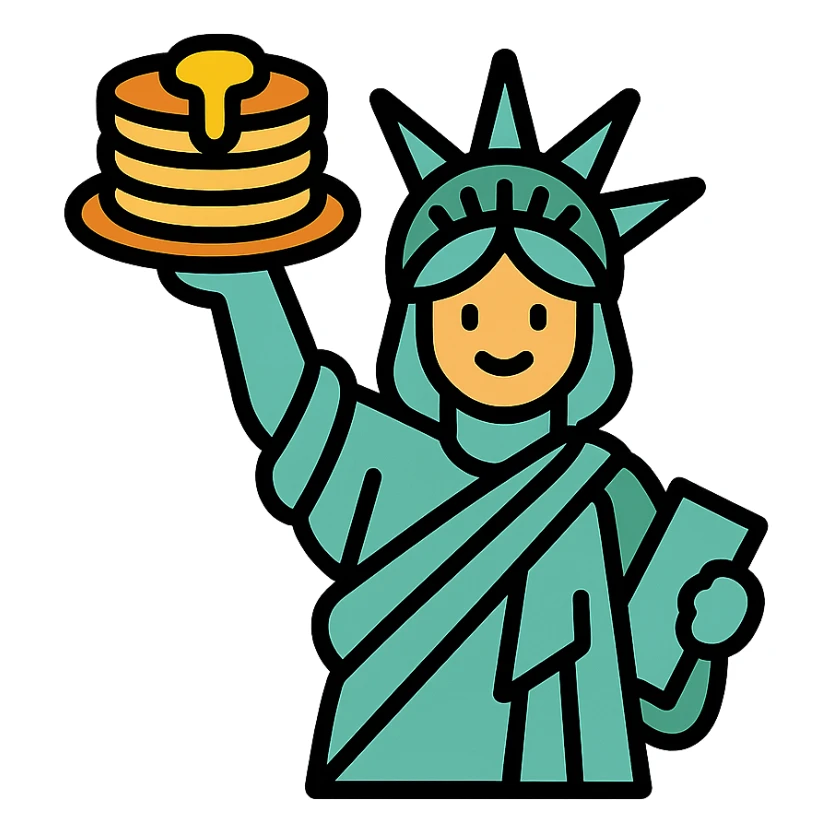Statue of Liberty holding a stack of pancakes icon sticker