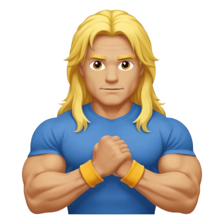 guy with biceps, long yellow hair, blue t-shirt sticker