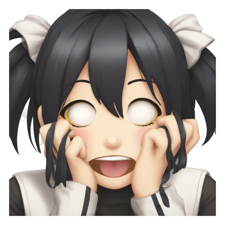 anime girl giggle hands covering mouth black hair funny sticker