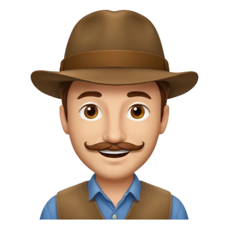 Justin Jeffre with brown hair and mustache and hat sticker